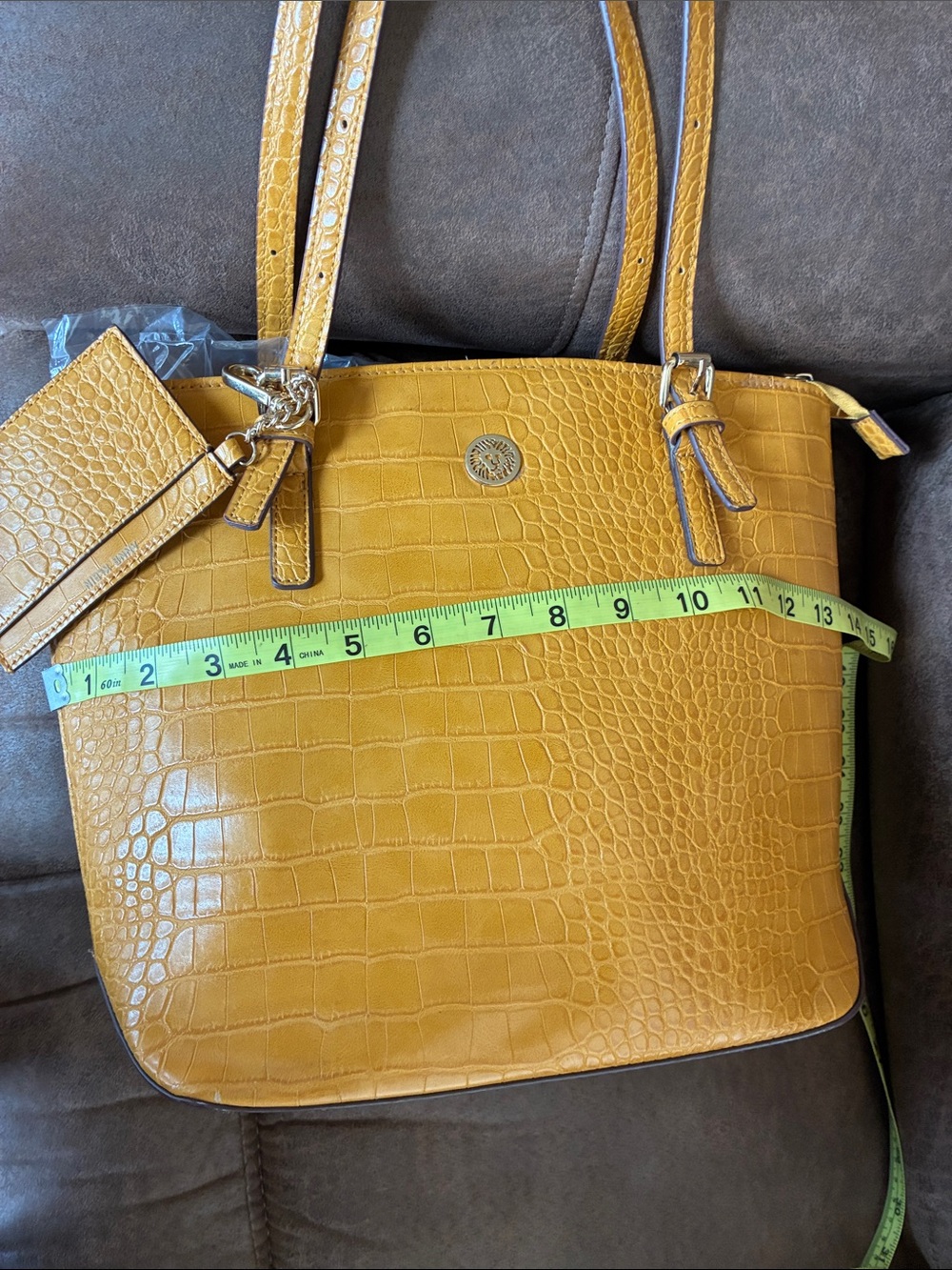 Anne Klein Yellow Croc-Embossed  Bag with Card Holder - Picture 9 of 9